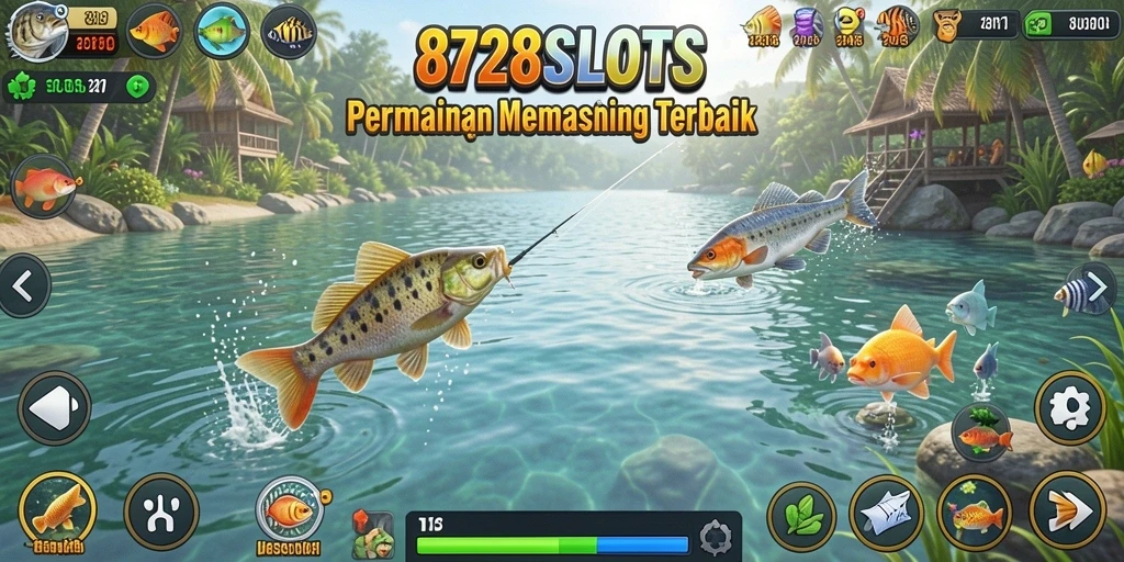 Tampilan gameplay <strong>8728SLOTS</strong> yang menampilkan keseruan memancing.
