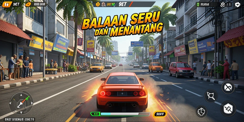 Gameplay Racing seru dengan mobil cepat dan lintasan menantang.