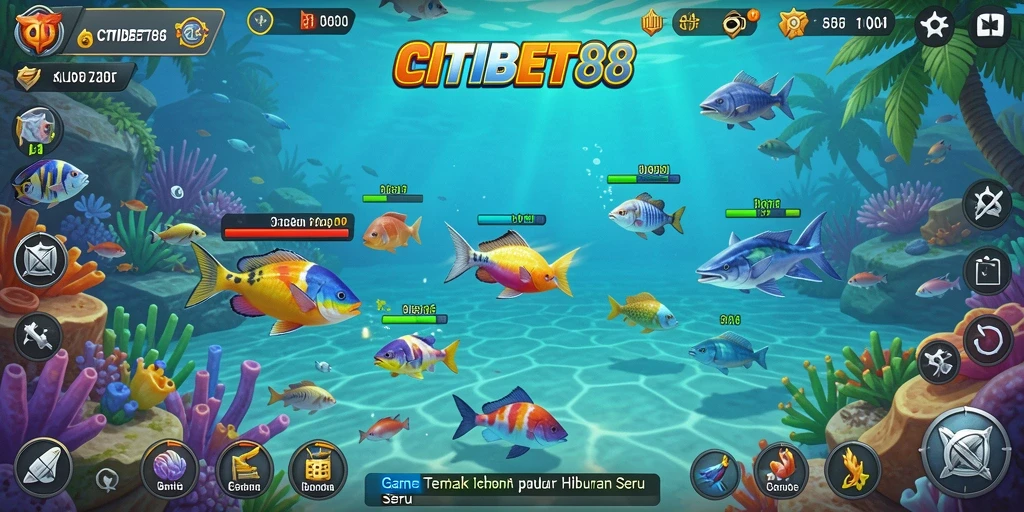Tampilan gameplay <strong>CITIBET88</strong> yang mendebarkan saat menembak ikan di lautan.