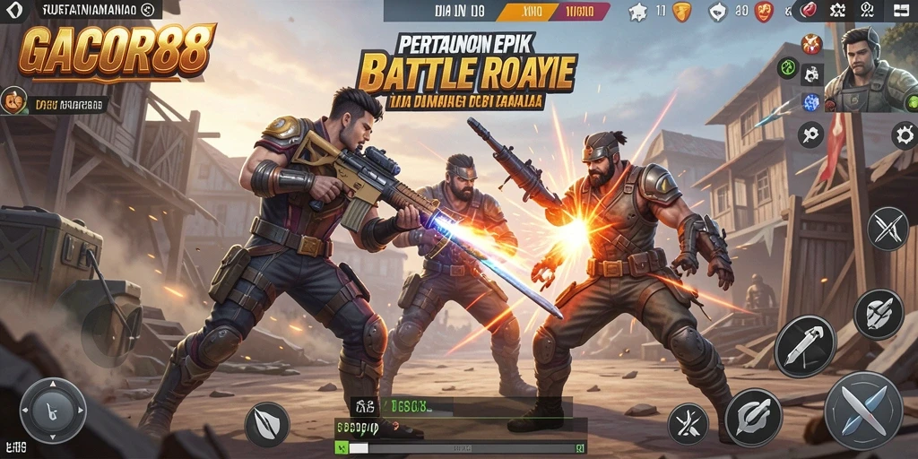 Screenshot gameplay GACOR88 yang menampilkan aksi pertempuran intens.
