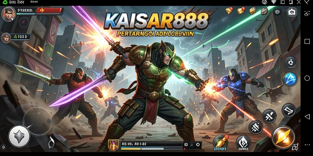 Tangkapan layar gameplay KAISAR888 menampilkan aksi pertempuran intens.