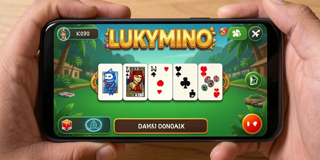 Screenshot LUKYMINO menampilkan gameplay Domino yang seru dan interaktif.