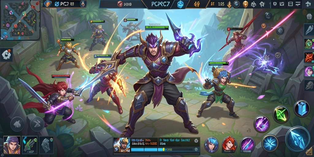 Tampilan game MOBA yang intens dan strategis.