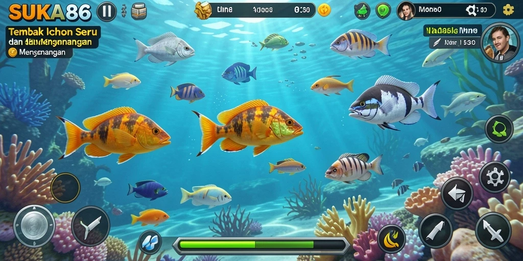Screenshot gameplay <strong>SUKA86</strong> yang menampilkan aksi seru menembak ikan.